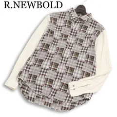 R.NEWBOLD ポールスミス 切替★ ガーゼ チェック柄 パッチワーク風 長袖 シャツ Sz.L メンズ