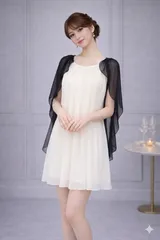 【新品未使用・タグ付き】パーティードレス シフォン ケープ風 バイカラー ワンピース ホワイト ブラック 上品 結婚式 お呼ばれ フォーマル