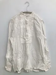 UNIQLO ユニクロ シャツ/ブラウス M ホワイト コットン ミドル丈 長袖 無地 フリル ノーカラー
