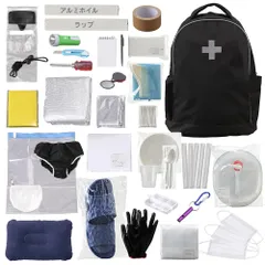 D★アイリスオーヤマ 【防災士監修】 エアー枕付きで避難所生活も快適にこれ1つで安心防災リュック 1人用 33点 ブラック BRS-33