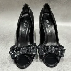 DIANA ダイアナ ビジュー リボン オープントゥ パンプス ハイヒール ブラック 黒 グリッター パーティー フォーマル レディース シューズ ピンヒール ドレスシューズ エレガント 結婚式 二次会 ラインストーン 装飾 美脚 高ヒール キラキラ 人気