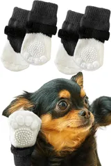 ETLIFE 犬 靴下 滑り止め 【靴下がスルッと脱げにくい】犬用靴下 犬用 屋内用 傷 舐め防止 マジックテープ付き (ブラック Sサイズ)