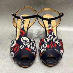 DIANA Romache ダイアナ ロマーチェ リップ柄 オープントゥ サンダル パンプス ネイビー 花柄 Tストラップ アンクルストラップ ハイヒール レディース シューズ 日本製 23.5cm パーティー フォーマル エレガント ドレスシューズ 美脚
