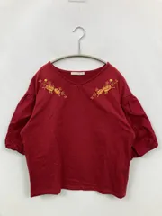 E hyphen world gallery peace イーハイフンワールドギャラリーピース Tシャツ/カットソー F レッド 無地 刺繍 ショート丈 半袖 Vネック