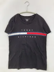 TOMMY HILFIGER トミーヒルフィガー Tシャツ/カットソー XS ブラック 前面プリント ブランドロゴ ミドル丈 半袖 クルーネック(丸首)
