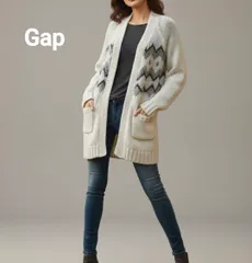GAP ギャップ カーディガン/ボレロ M アイボリー ニット その他総柄 長袖 ロング丈