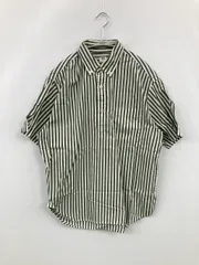 UNIQLO ユニクロ シャツ/ブラウス M グリーン 半袖 ボタンダウン ストライプ柄