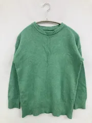 ニット/セーター グリーン ニット 無地 ミドル丈 長袖 クルーネック(丸首)