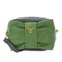 プラダ PRADA ショルダーバッグ リボン レザー ロゴ バイカラー 緑 グリーン /BB ■OH