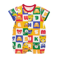新品 [ミキハウス] ショートオール ロンパース 半袖 ロゴ くま 日本製 男の子 女の子 ベビー キッズ ベビー服 赤ちゃん 子供服 12-1301-686 90cm マルチカラー