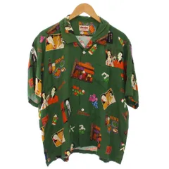 イアンべ Eanbe SNACK LILY / MOSS GREEN アロハシャツ 半袖 総柄 M 緑