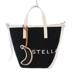 ステラマッカートニー STELLA McCARTNEY BANANATEX ロゴバケットバッグ 2WAY トートバッグ ハンドバッグ ショルダーバッグ キャンバス レザー プリント バイカラー 黒 ブラック 白 ホワイト /BB