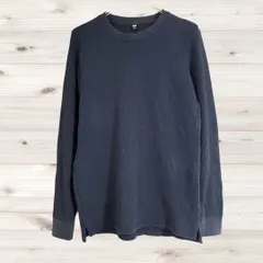 A1249 ユニクロ UNIQLO Tシャツ 長袖 ロンT(M) ネイビー 無地 綿/コットン Uネック
