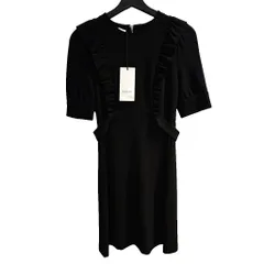 グッチ GUCCI バックリボン フリルワンピース ひざ丈 半袖 S 黒 ブラック 445275 /DF ■OS