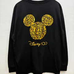 ディズニー Disney 100 長袖 カットソー 古着 ユーズド ロンT ロンティー ブラック ゴールド 両面プリント グラフィック アメカジ ストリート ミッキーマウス シルエット マーベル 美品 レア 貴重 USA ディズニーランド ディズニーシー