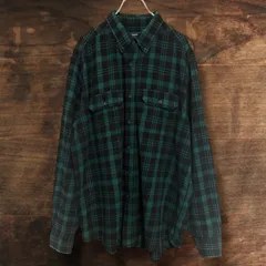 【90's Faded Glory】 厚手 ヘビーネルシャツ L グリーン チェック柄 B.Dシャツ 古着