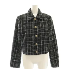 ザラ ZARA チェック柄 ツイード ジャケット ステンカラー M 黒 ブラック 白 ホワイト /AT ■OS