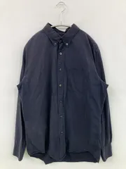 UNIQLO ユニクロ シャツ/ブラウス L ネイビー コットン 無地 ミドル丈 長袖 ボタンダウン