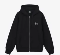 STUSSY ブラック フード ジップアップ