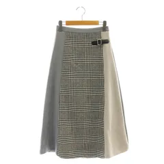 ドゥドゥ DOUDOU チェック フェイクスエード 切替 ロングスカート フレア ロング グレー /HK ■OS