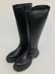 BeF ブーツ 41 ブラック 合成皮革/人工皮革 無地 ラウンドトゥ ロング ジップアップ 厚底 プレーントゥ