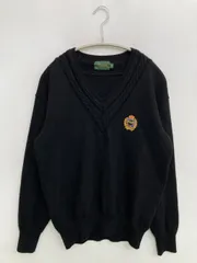 POLO ポロ ニット/セーター M ブラック ウール・ニット 無地 刺繍 ミドル丈 長袖 Vネック