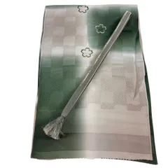 和装セット 優品 帯締め帯揚げ2点セット 桜 市松 刺繍 染め分け 緑 正絹 和装小物  【中古】