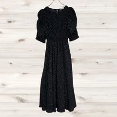 A1262 コルザ COLZA ロングワンピース 長袖 五分袖(S) 黒 水玉 ドット 総柄