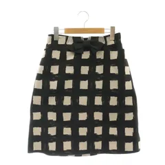 エムズグレイシー M'S GRACY チェック リボン スカート フレア ひざ丈 36 黒 ブラック グレー /AT ■OS