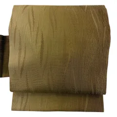 【美品】 名古屋帯 秀品 幾何学模様 茶緑色 正絹 【中古】