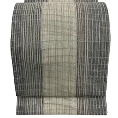 【美品】 袋帯 秀品 夏帯 格子 銀糸 灰色 六通 正絹 【中古】