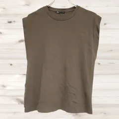 A1264 ザラ ZARA Tシャツ ノースリーブ カーキ 無地 綿/コットン Uネック