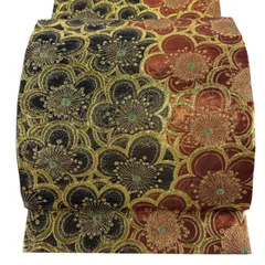 【美品】 袋帯 秀品 振袖向き 梅 金糸 箔 黒 六通 正絹 【中古】