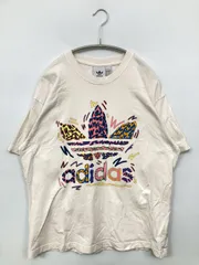 adidas アディダス Tシャツ/カットソー L アイボリー 前面プリント バックプリント ブランドロゴ ミドル丈 半袖 クルーネック(丸首)