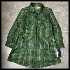 チェック シャツワンピース L グリーン ロング丈 羽織り 長袖 古着