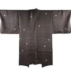 【美品】 羽織 身丈103cm 裄丈68.5cm L 葉柄 地紋 焦茶色 正絹 逸品 【中古】