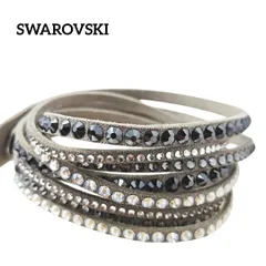 SWAROVSKI ブレスレット 4連 レザー グレー