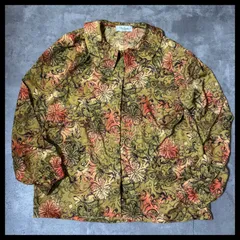 花柄シャツ L マスタード 総柄 レトロ 日本製 古着
