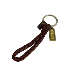 COACH(コーチ) キーホルダー(チャーム) - ブラウン×シルバー×ゴールド 編み込み レザー