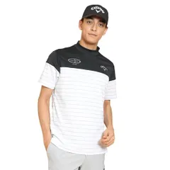 新品 [キャロウェイ] メンズ 半袖 モックネックシャツ (吸汗速乾性・裏クール・ボーダー柄) / ゴルフ / C25134109 1010_ブラック LL