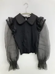 ZARA ザラ シャツ/ブラウス S ブラック チュール 無地 レース フリル ショート丈 長袖 レギュラーカラー