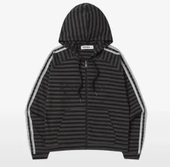 PRENDA プレンダ ヴィンテージ ロゴ ストライプ フードジップアップ ブラック