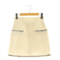 アプワイザーリッシェ Apuweiser-riche ツイード フリンジ 台形ミニスカート タック 0 XS オフホワイト 黒 ブラック /CX ■OS 