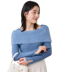 新品 [ビス] フェザーヤーンオフショルもちもちリブニット/イージーケア ブルー系(45) F