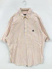 BROOKS BROTHERS ブルックスブラザーズ シャツ/ブラウス L ピンク コットン ストライプ柄 ワンポイント ブランドロゴ ミドル丈 半袖 ボタンダウン