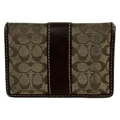 COACH(コーチ) パスケース ミニシグネチャー柄 カーキ×ダークブラウン レザー