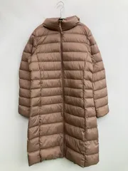 UNIQLO ユニクロ ダウンジャケット/コート M ベージュ ナイロン 無地 ブランドロゴ ロング丈 フードあり ジップアップ