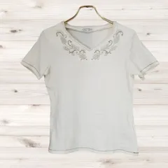 A1277 トランスワーク TRANS WORK Tシャツ 半袖 カットソー(42) 白 柄もの 綿/コットン Vネックのサムネイル