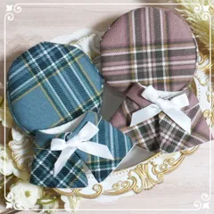 10cm〜12cmぬい服　春色チェックのケープ+ベレー帽セット