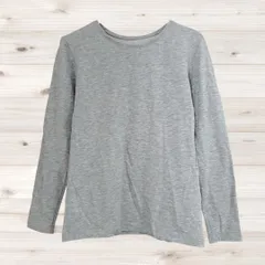 A1279 ユニクロ UNIQLO Tシャツ 長袖 ロンT(M) グレー 無地 綿/コットン Uネック